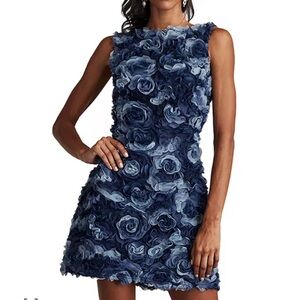 Tadashi Shoji 3D Floral Dress Size 10 Navy Cocktail Party NWT Textured Rosette